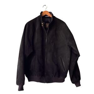 Authentic Imports Suede Leather Bomber Jacket Men’s Size L Long Full Zip Black